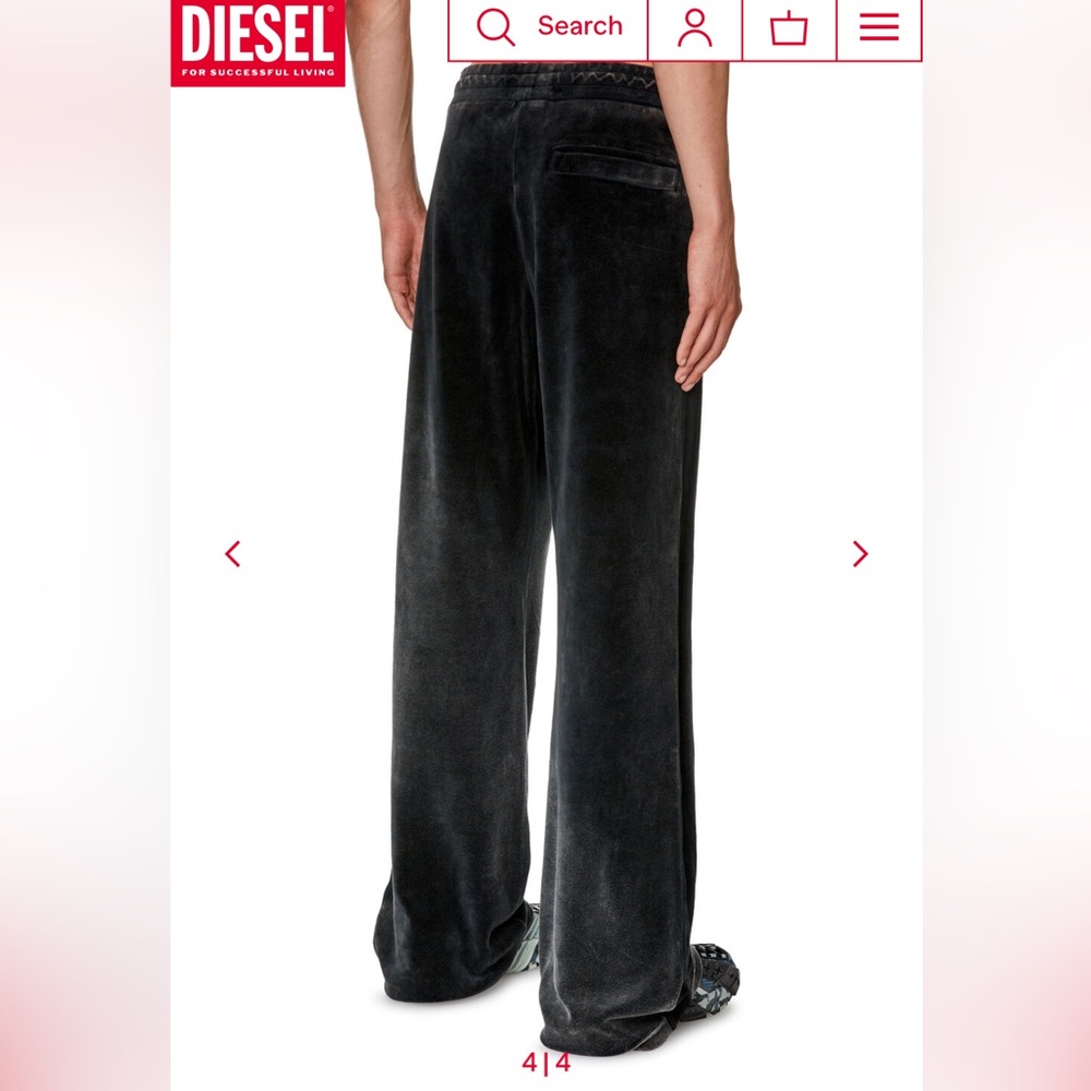Diesel Black Velour sweatpants P-Zampband - Picture 3 of 8